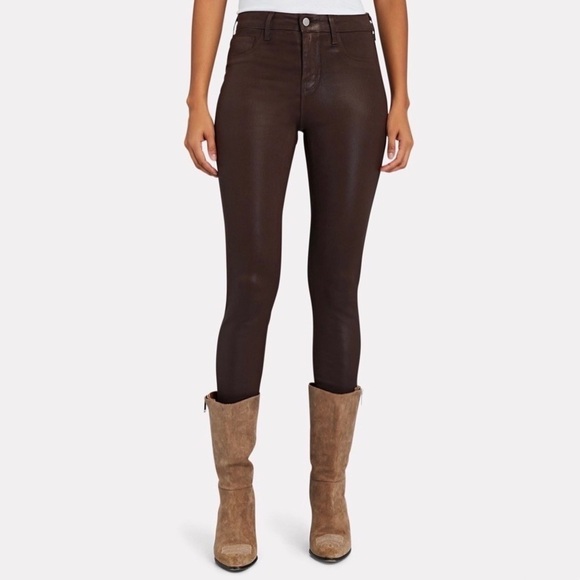 L'AGENCE Margot Skinny High Rise Jeans, Cocoa Coated - Picture 3 of 10